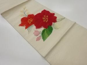 手織り紬花葉模様織出し名古屋帯